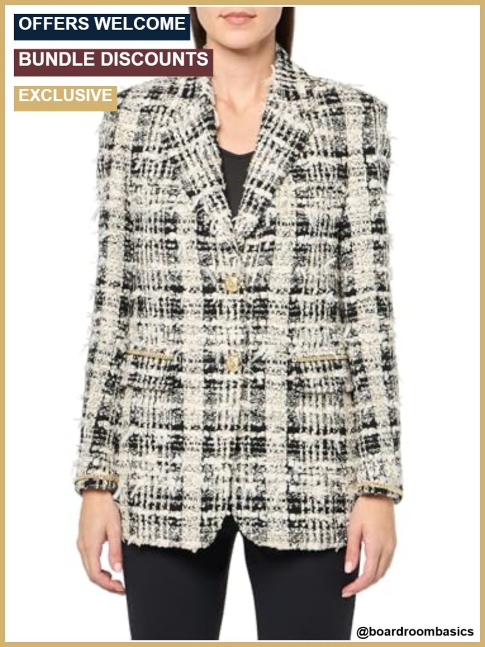 Kobi Halperin Plaid Tweed Jacket Button Long Sleeve Notch Collar Women's